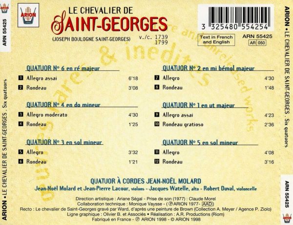 Saint-Georges - Six Quatuors à 2 Violons, Alto & Violoncelle