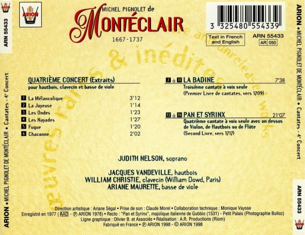 Monteclair - 4ème Concert pour Hautbois, Clavecin & Basse de Viole - Cantates
