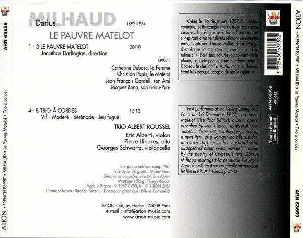 Milhaud - Le Pauvre Matelot & trio à cordes