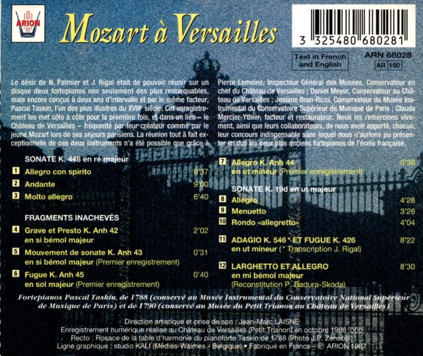 Mozart à Versailles - Intégrale de l'Œuvre pour deux claviers