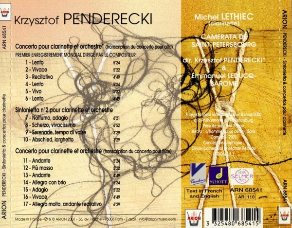 Penderecki - Concertos pour clarinette