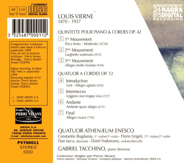 Vierne - Quintette pour piano, Op. 42 & Quatuor à cordes, Op. 12
