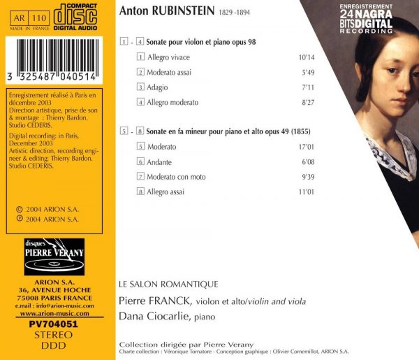 Rubinstein - Sonates pour alto Op. 49 et pour violon Op. 98