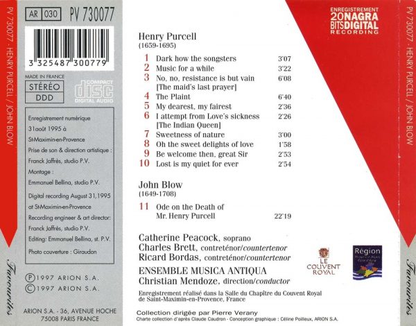 Purcell / Blow - Great Vocal Solos & Duets - Ode on the Death of Mr. Henry Purcel